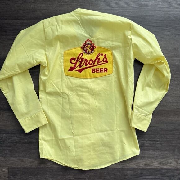 VTG Unitog Strohs Beer Work Shirt Men's 14-14 1/2 Small Long Sleeve Chainstitch - Picture 2 of 8